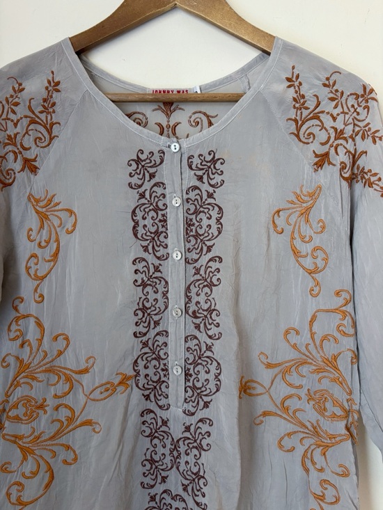 Johnny Was Grey Embroidered Tunic Top Small Bohemian Summer - Picture 2 of 6